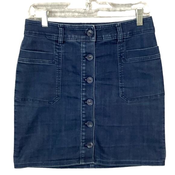 prAna Mini Skirt Organic Cotton Denim Front Button Size 2 Stretch Casual - Picture 1 of 13